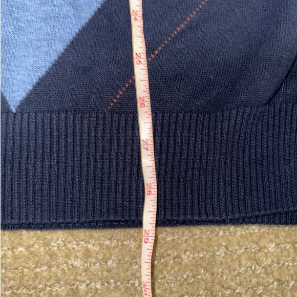 Haggar Navy Blue Argyle V-Neck Sweater Men’s XL Classic Pullover Knit - Picture 6 of 8